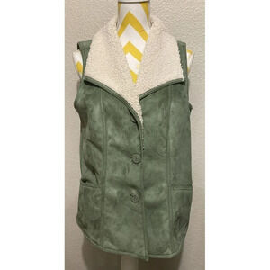 Denim & Company Faux Suede Sherpa Vest Olive Green Size‎ Small NEW